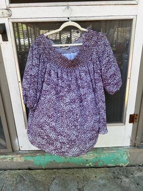 LOFT Purple Floral Smocked Peasant Top